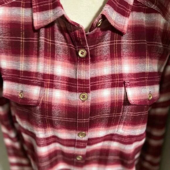 EUC Adventura Organic Red Plaid Flannel Button Down Shirt Size Large #143 - Picture 6 of 6
